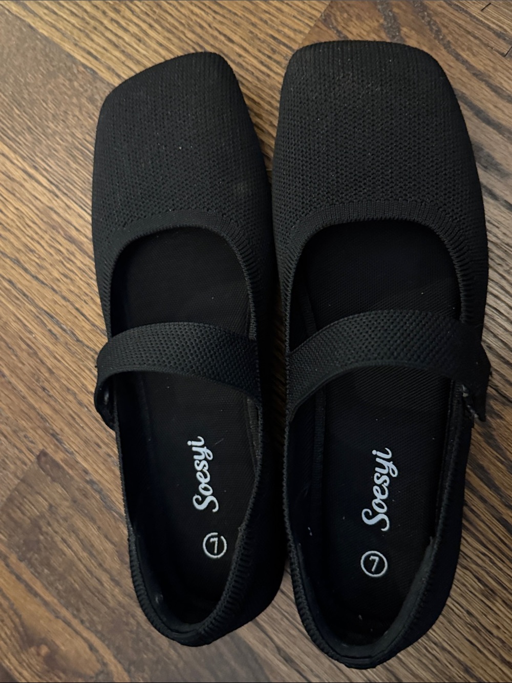 Women's Black Mary Jane Knit Flats with Adjustable Strap